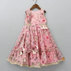 Best Floral Printed Peach Pink Pleated Anarkali With Attached Dupatta Ethnic Wear | Sarees & Anarkalis