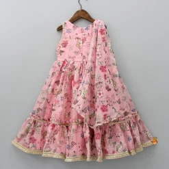 Best Floral Printed Peach Pink Pleated Anarkali With Attached Dupatta Ethnic Wear | Sarees & Anarkalis