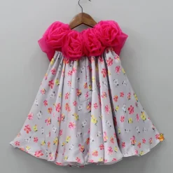 Fashion Floral Printed Rose Flowers Adorned Grey Dress Dresses & Sets | Dresses
