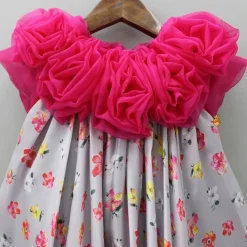 Fashion Floral Printed Rose Flowers Adorned Grey Dress Dresses & Sets | Dresses