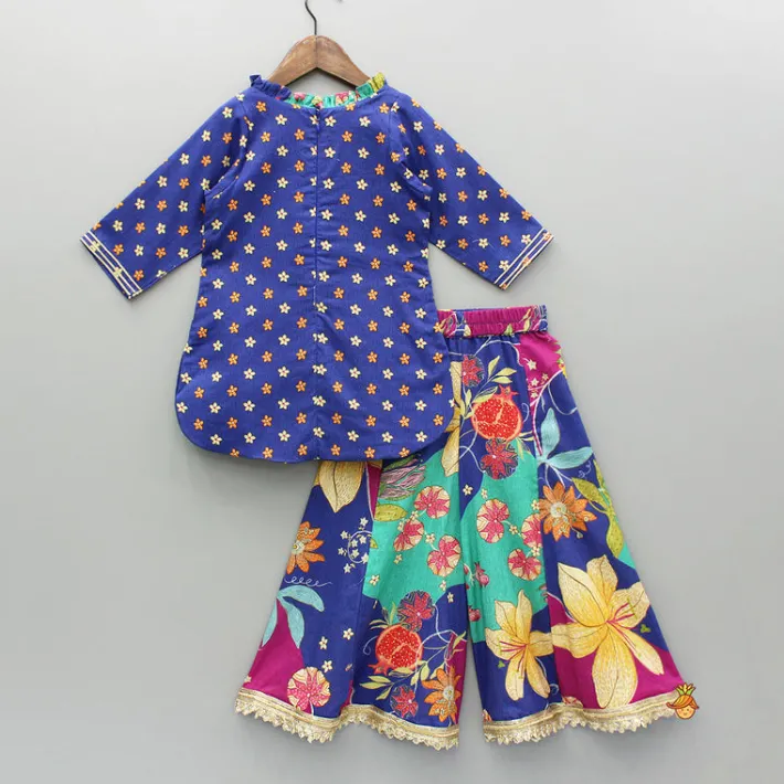 New Floral Printed Ruffle Detailed Kurti And Flared Palazzo Ethnic Wear | Palazzos & Shararas