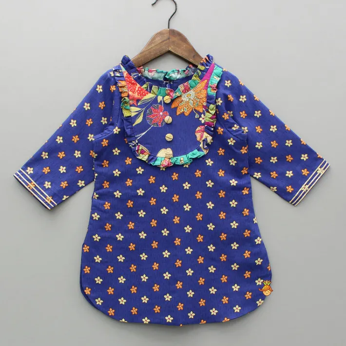 New Floral Printed Ruffle Detailed Kurti And Flared Palazzo Ethnic Wear | Palazzos & Shararas