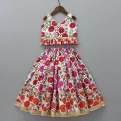 Discount Floral Printed Ruffled Top With Lehenga And Net Dupatta Ethnic Wear | Lehengas & Ghagras
