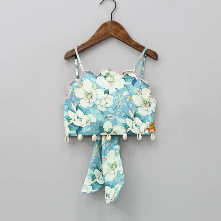 New Floral Printed Scalloped Shaped Yoke Top With Lehenga Ethnic Wear | Lehengas & Ghagras