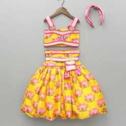 Online Floral Printed Strappy Crop Top With Lehenga And Matching Hairband Ethnic Wear | Lehengas & Ghagras