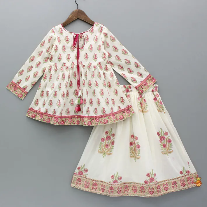Sale Floral Printed Stylish Front Cut Kurti And Lehenga Twinning Sets | Ethnic Wear