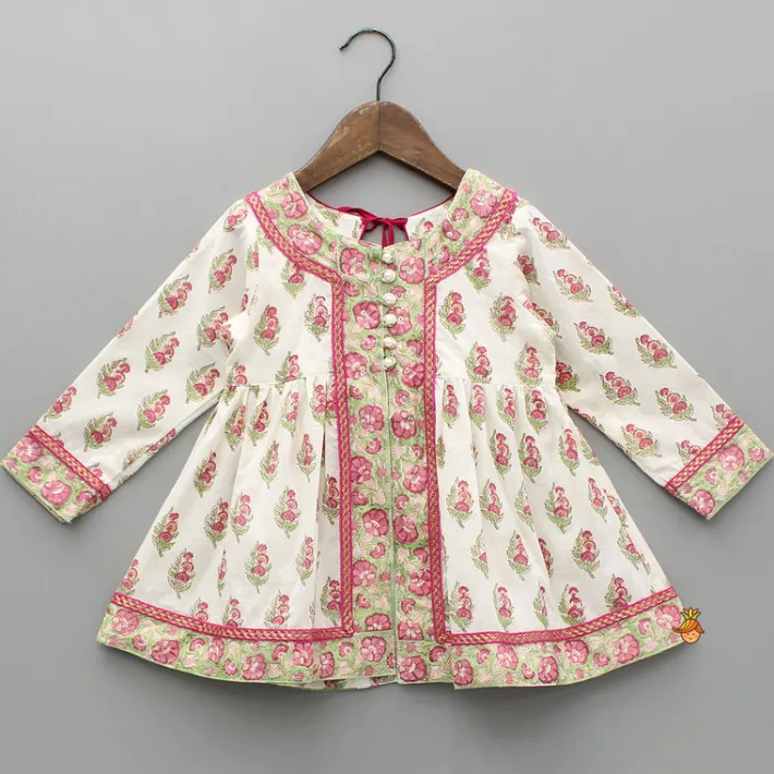 Sale Floral Printed Stylish Front Cut Kurti And Lehenga Twinning Sets | Ethnic Wear