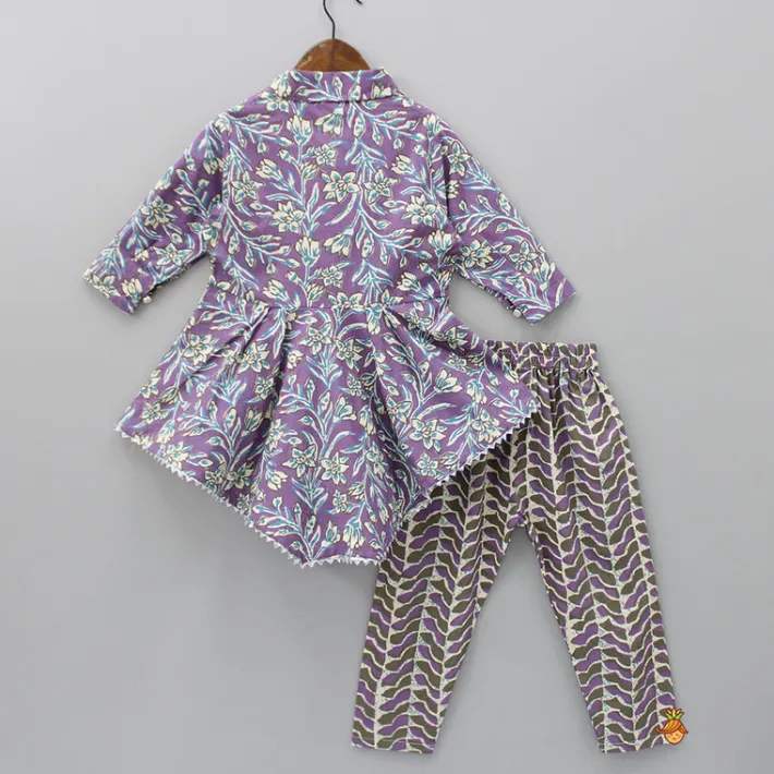 Sale Floral Printed Stylish Hem Kurti With Printed Pant Ethnic Wear | Churidars & Salwars