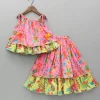 Sale Floral Printed Tie Up Strappy Dual Tone Top And Layered Lehenga Ethnic Wear | Lehengas & Ghagras