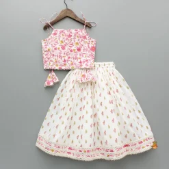 Sale Floral Printed Tie Up Strappy Top And Lehenga Twinning Sets | Ethnic Wear