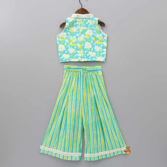 Sale Floral Printed Top With Stripes Printed Palazzo Ethnic Wear | Palazzos & Shararas