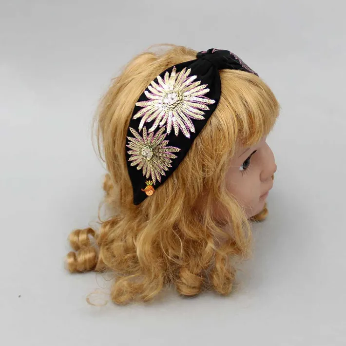 Sale Floral Sequin-Embroidered Black Hair Band Hair Accessories | Hair Bands