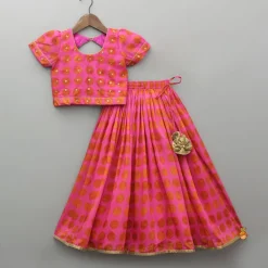 Sale Floral Sequins Embellished Printed Pink Top And Lehenga With Pearls Lace Detail Dupatta Ethnic Wear | Lehengas & Ghagras
