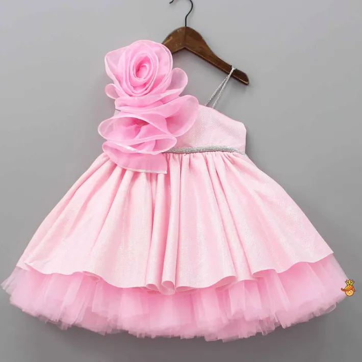 Best Flower Adorned One Shoulder Dress With Matching Hairband Dresses & Sets | Dresses