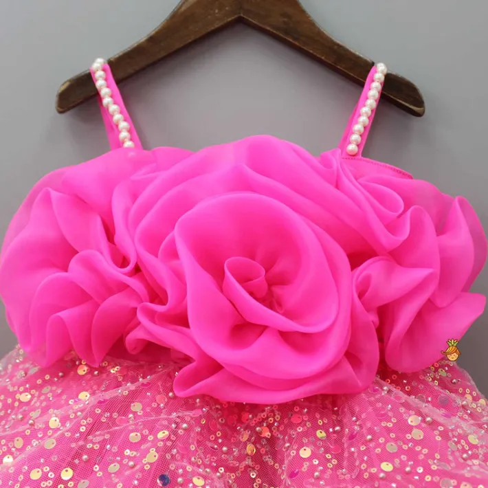 Best Flower Adorned Strappy Net Pink Dress Dresses & Sets | Dresses