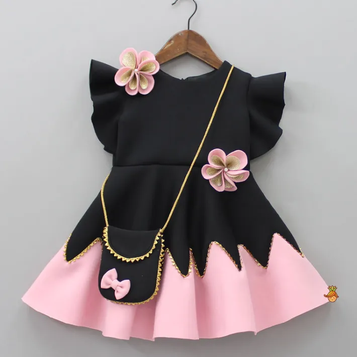 Best Flower Embellished Black Dress With Sling Bag Dresses & Sets | Dresses