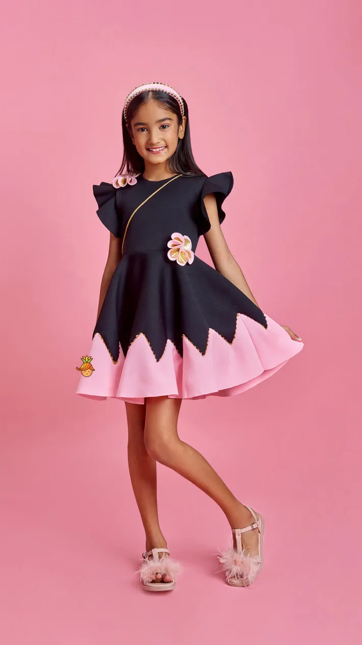 Best Flower Embellished Black Dress With Sling Bag Dresses & Sets | Dresses