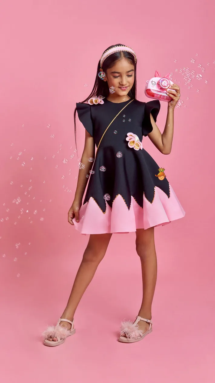 Best Flower Embellished Black Dress With Sling Bag Dresses & Sets | Dresses