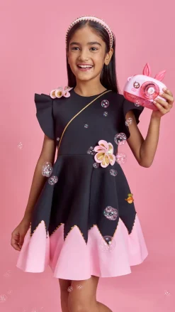 Best Flower Embellished Black Dress With Sling Bag Dresses & Sets | Dresses