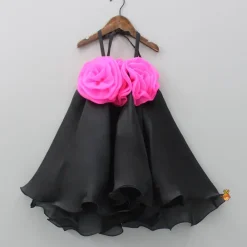 Sale Flower Enhanced Halter Neck Flared Black Dress Dresses & Sets | Dresses