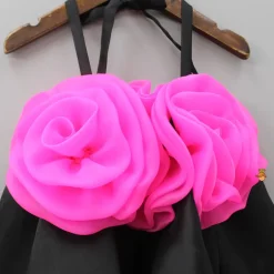 Sale Flower Enhanced Halter Neck Flared Black Dress Dresses & Sets | Dresses