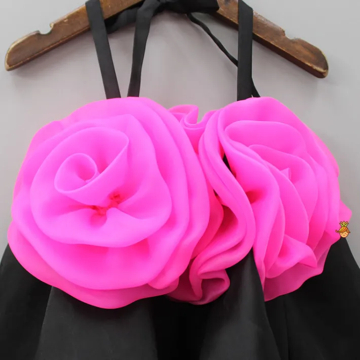 Sale Flower Enhanced Halter Neck Flared Black Dress Dresses & Sets | Dresses