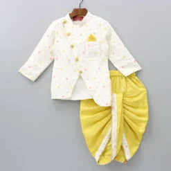 Hot Flowers And Sequins Embellished Off White Kurta With Dhoti BOY Indian Ethnic Wear | Ethnic Sets