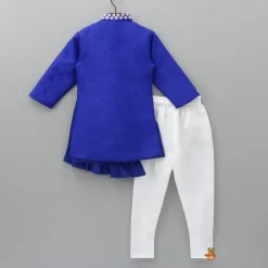 Discount Flowers Embellished Pleated Asymmetric Blue Sherwani And Churidar BOY Indian Ethnic Wear | Sherwani Sets