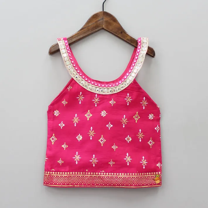 Outlet Foil Printed And Abhla Work Stylish Top With Box Pleated Palazzo Ethnic Wear | Palazzos & Shararas