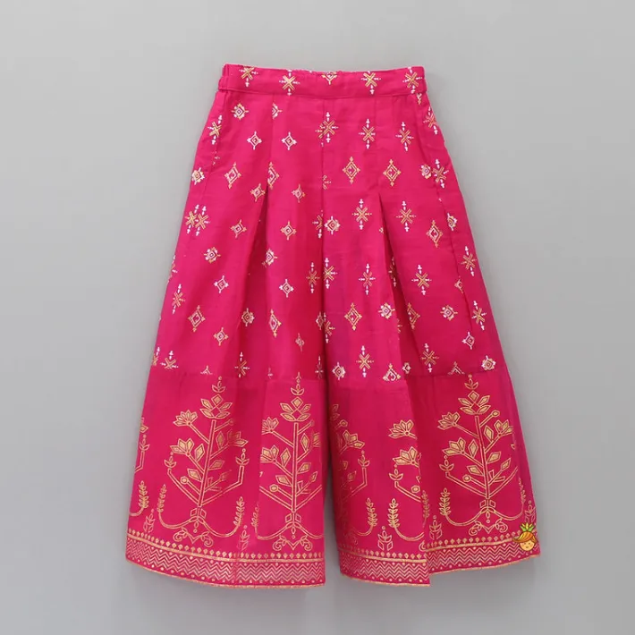 Outlet Foil Printed And Abhla Work Stylish Top With Box Pleated Palazzo Ethnic Wear | Palazzos & Shararas
