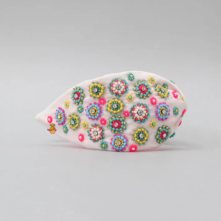 Best French Crepe White Hand Embroidered Hair Band Hair Accessories | Hair Bands