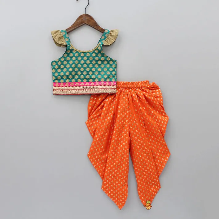 Clearance Frill Detailed Top With Printed Dhoti Ethnic Wear | Dhotis & Patialas
