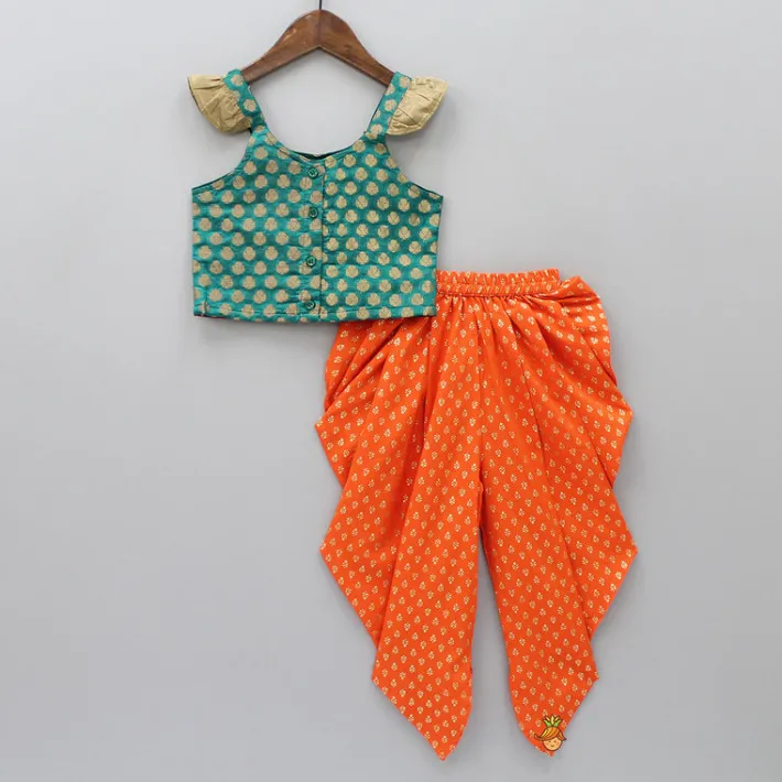 Sale Frill Detailed Top With Printed Dhoti Ethnic Wear | Dhotis & Patialas