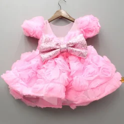 Best Frilly Pink Dress With Detachable Bow And Matching Swirled Headbow Dresses & Sets | Dresses