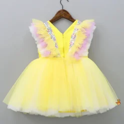 Best Frilly Sequin Work Yellow Dress With Matching Hair Clip Dresses & Sets | Dresses