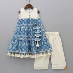 Discount Fringed Hem Flared Dual Tone Kurti And Off White Palazzo Twinning Sets | Ethnic Wear