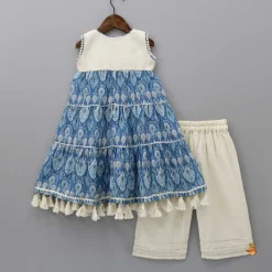 Discount Fringed Hem Flared Dual Tone Kurti And Off White Palazzo Twinning Sets | Ethnic Wear