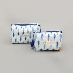 New Fringe-Detailed Blue Pouch Bags - Set Of 2 Bags