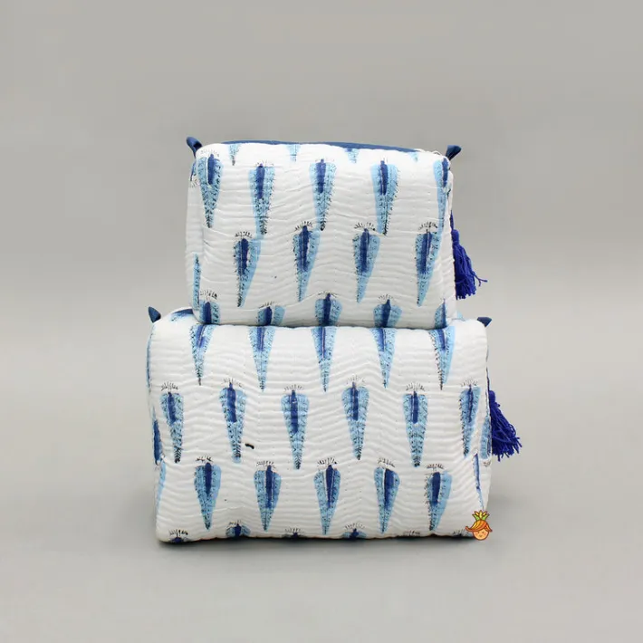 New Fringe-Detailed Blue Pouch Bags - Set Of 2 Bags