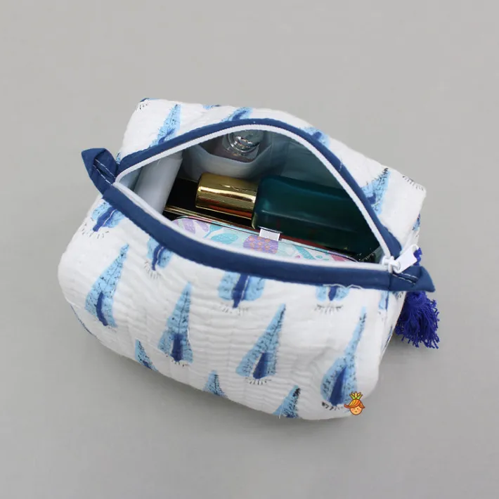 New Fringe-Detailed Blue Pouch Bags - Set Of 2 Bags