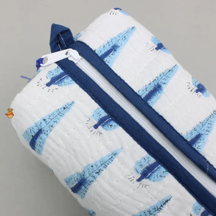 New Fringe-Detailed Blue Pouch Bags - Set Of 2 Bags