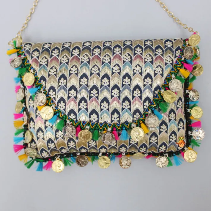 Outlet Fringes And Coin Tassels Enhanced Sling Bag Bags