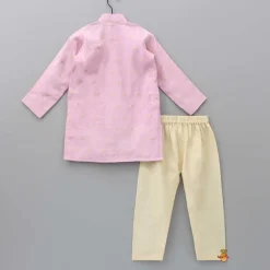 Best Front Open Booti Embroidered Pink Kurta And Beige Pyjama BOY Twinning Sets | Indian Ethnic Wear