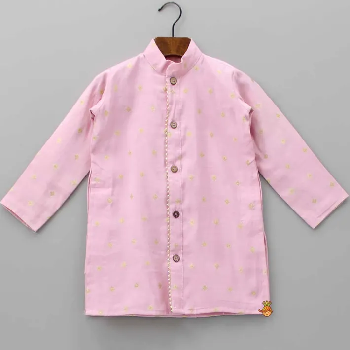 Best Front Open Booti Embroidered Pink Kurta And Beige Pyjama BOY Twinning Sets | Indian Ethnic Wear