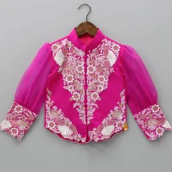 Clearance Front Open Embroidered Pink Top And Palazzo Ethnic Wear | Palazzos & Shararas