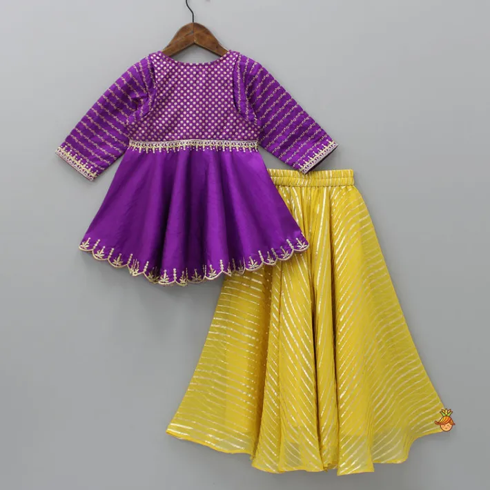 Online Front Open Purple High Low Top And Lurex Striped Palazzo Ethnic Wear | Palazzos & Shararas