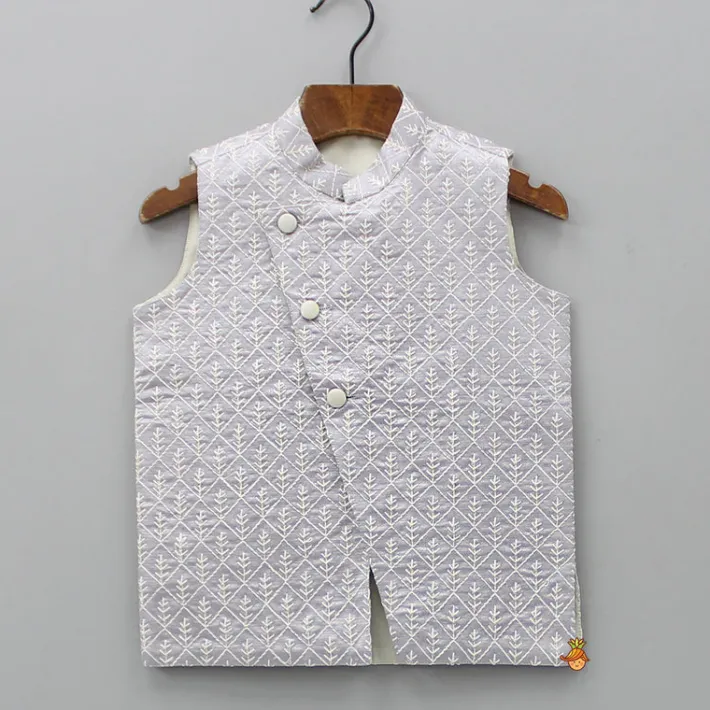 Discount Front Open Thread Embroidered Grey Jacket BOY Indian Ethnic Wear | Ethnic Jackets