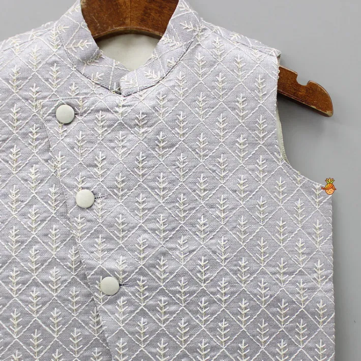 Discount Front Open Thread Embroidered Grey Jacket BOY Indian Ethnic Wear | Ethnic Jackets