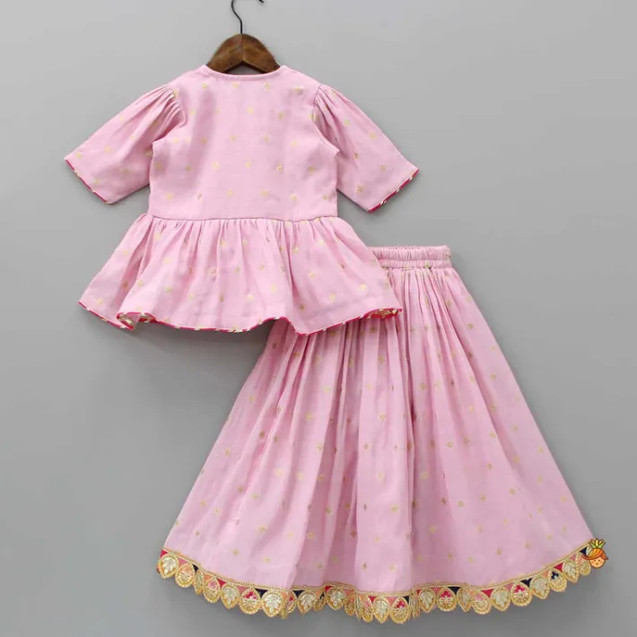 Online Front Open V Neck Pink Top And Lehenga Twinning Sets | Ethnic Wear