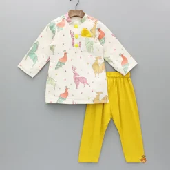 Clearance Front Placket Embroidered Kurta And Mustard Pyjama BOY Indian Ethnic Wear | Ethnic Sets